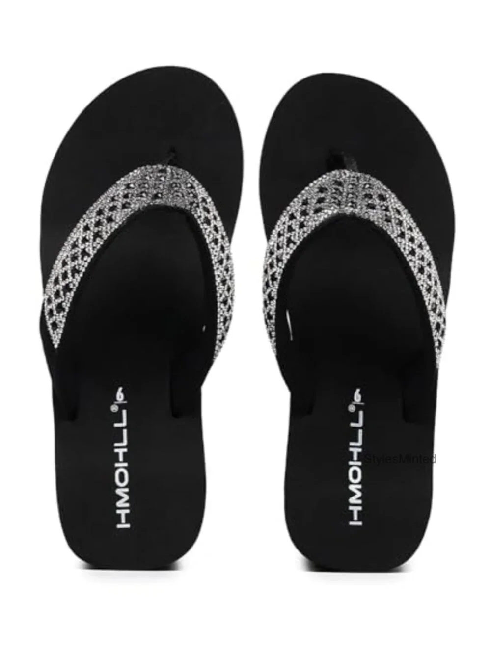 Women's Rhinestone Platform Flip Flops Wedge Sandals Cushion Thong Beach Shoes